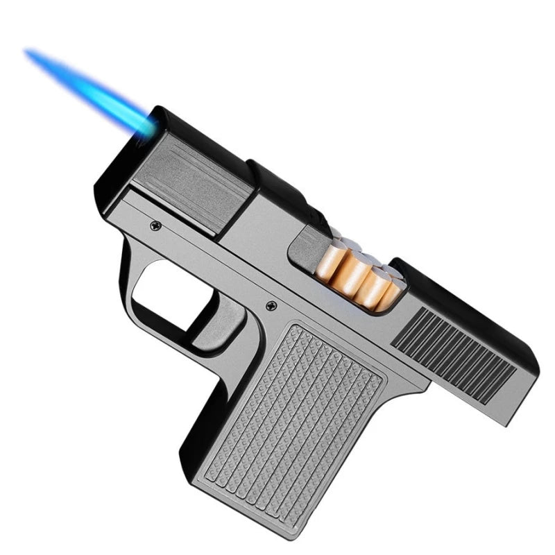 Creative Pistol Lighter Cigarette Box 10PCS Jet Butane Gas Torch Lighter Welding Gun Windproof Cigar Lighter Unusual Men Gift
